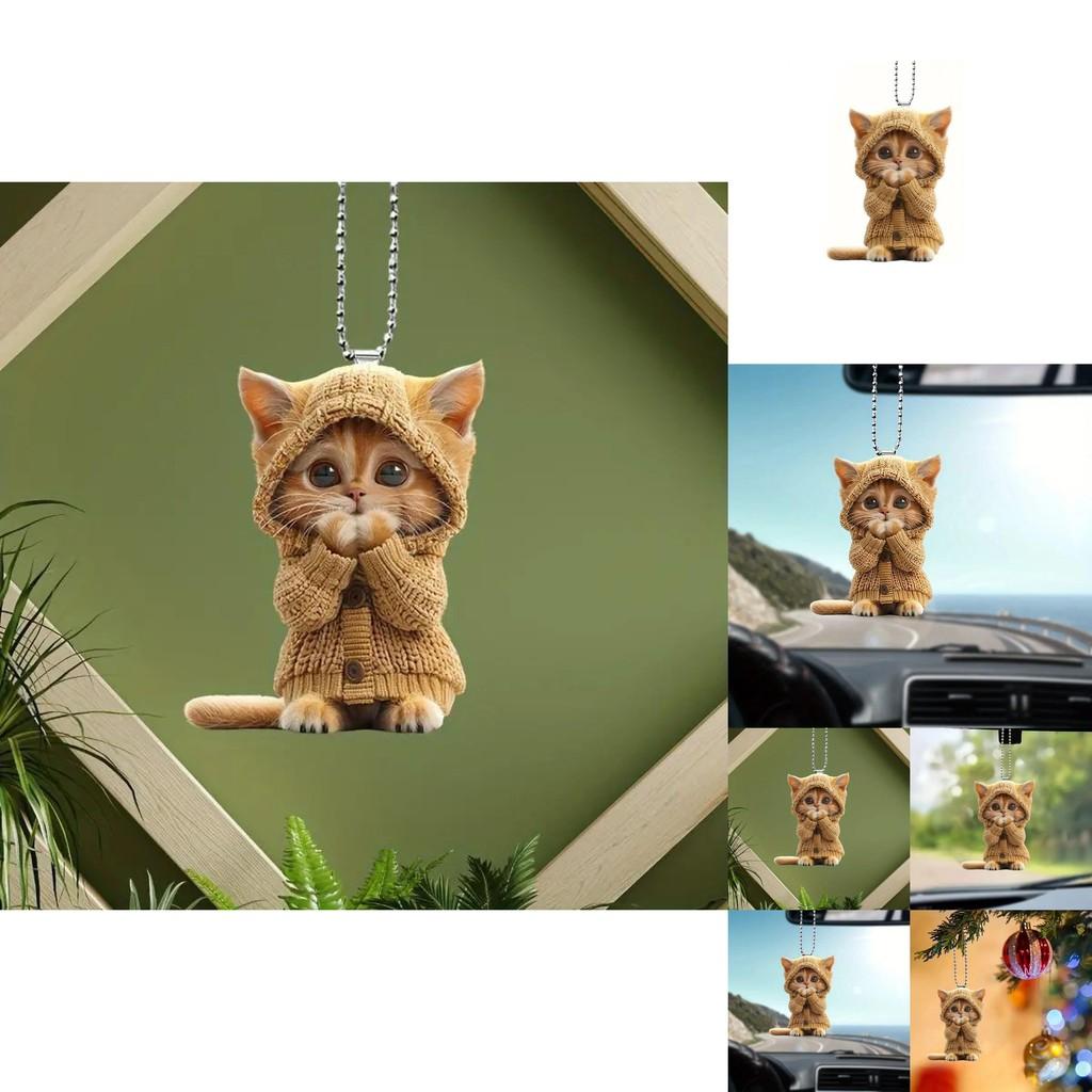 Cat Acrylic Car Accessory With Christmas Tree Decor For Auto Interior Decoration