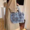 Dames Pluizige Schoudertassen Winter Top-Handvat Handtas Pluche Tote Bag Effen Kleur Commuter Veelzijdige Handtas CLE