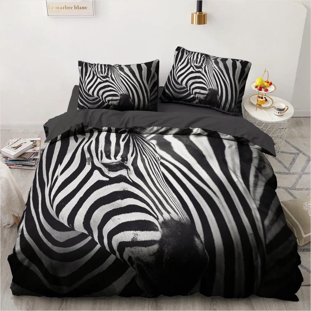 Zebra King Queen Duvet Cover Colorful Animal Bedding Set For Teens Adults Savanna Creatures Black 2/3Pcs Polyester Quilt Cover