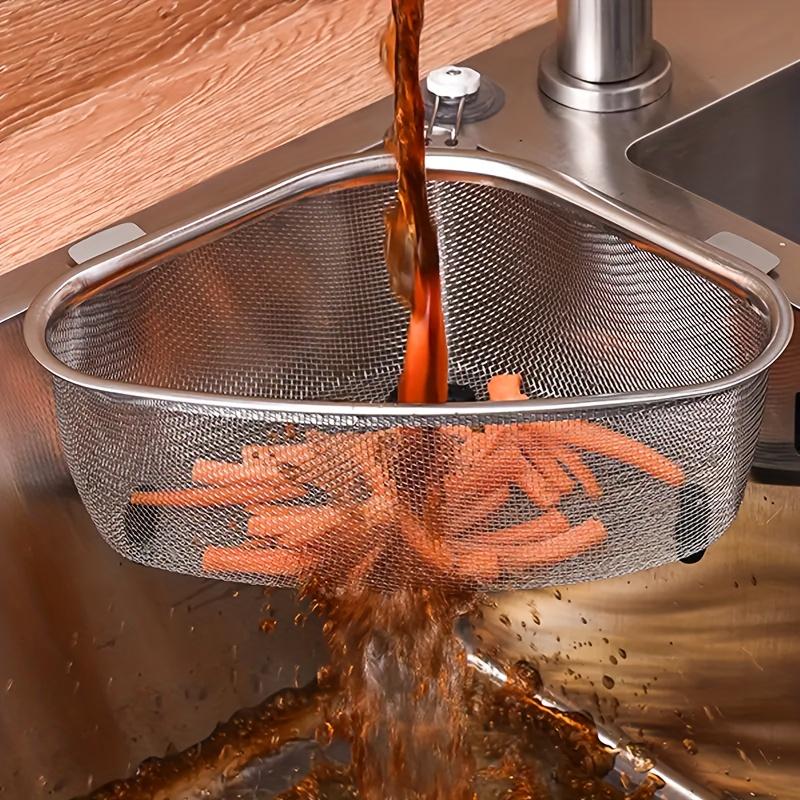 1 pièce Passoire triangulaire robuste en acier inoxydable - Conception deux-en-un debout et suspendue, Panier en maille facile à nettoyer pour évier de cuisine, pâtes, légumes