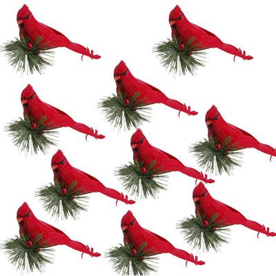 10 Pcs Artificial  Bird Simulation Foam Bird with Pine Picks Red Artificial Birds Decor with Clip
