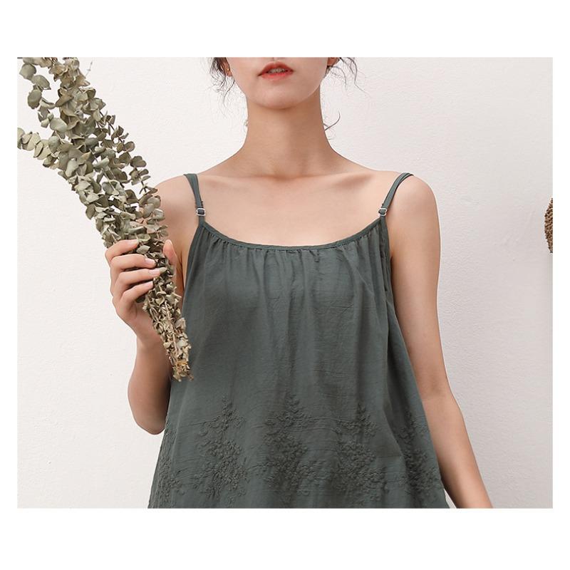 Spring/summer Day Mori Woman Fresh Sweet Solid Color Dress Embroidered Loose Waist with Waistband Base Long Dress