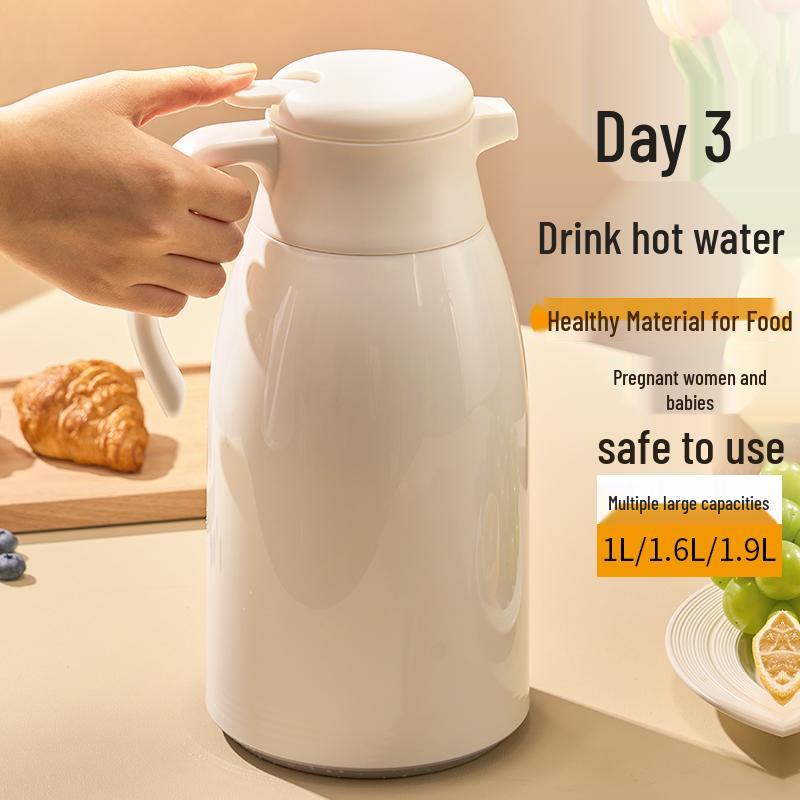 Large Capacity Press-Type Thermos Flask with Glass Liner - Ideal for Warm Water