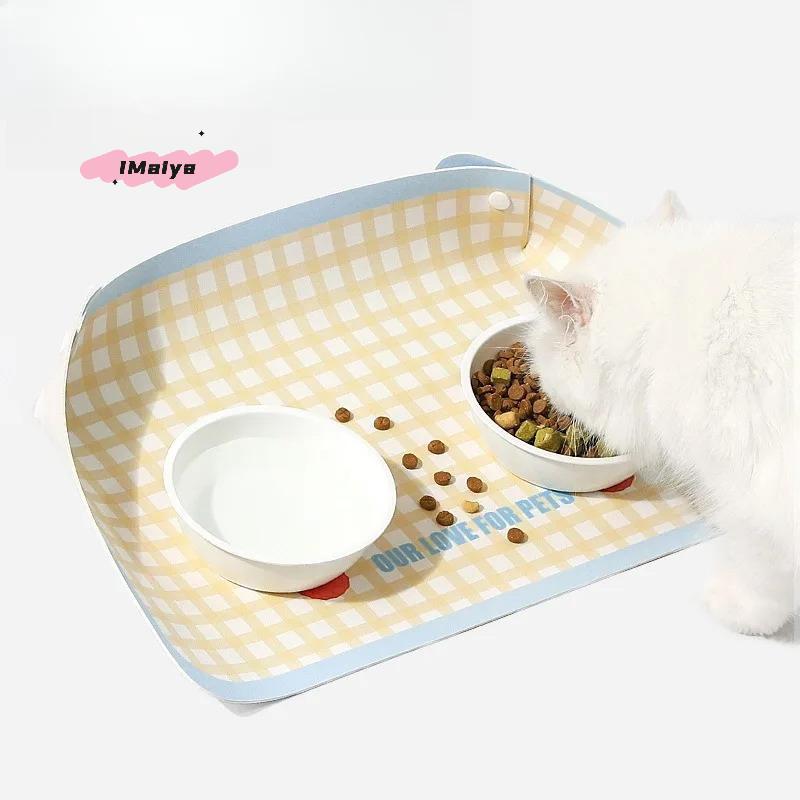 M-PU Leather Pet Anti Spill Placemat Waterproof Oil Resistant Cat Bowl Mat INS Pet Feeding Mat Pet Food Feeding Pad
