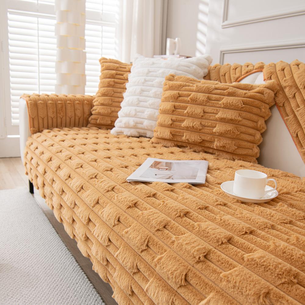 Cream Style Rabbit Plush Sofa Cushion Autumn and Winter New Thickened Cushion Winter Antislip High-End Sofa Cover Cloth