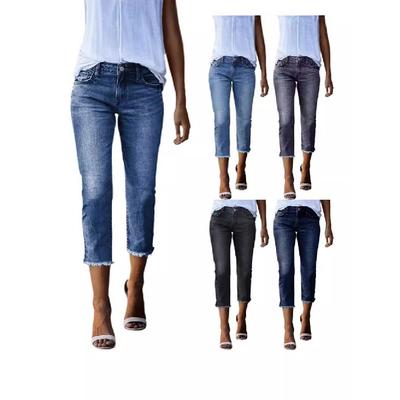 Ladies' Four Seasons Sexy Small Feet Fashionable Retro Slimming Comfortable Elastic Denim Pants