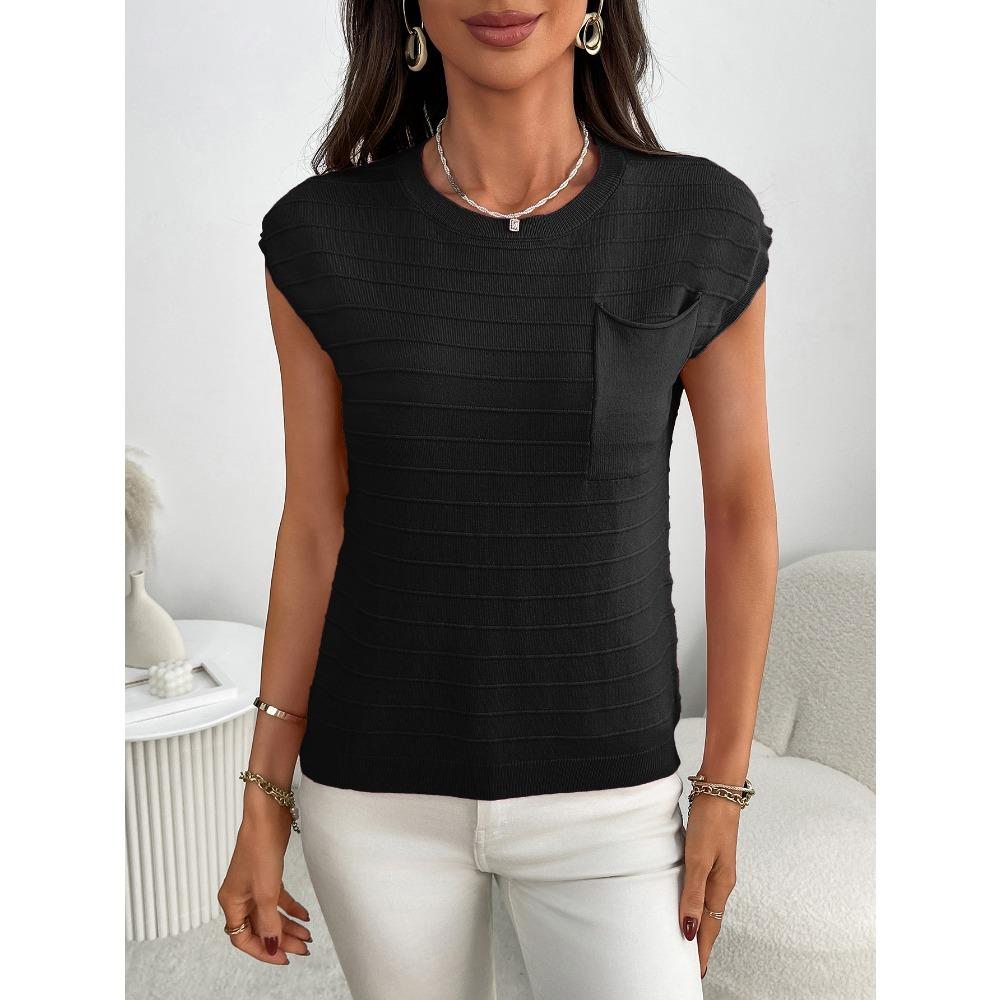Sommer neuer Damen Pullover kurzärmelig Rundhals gestreift Stricktasche Pullover Top
