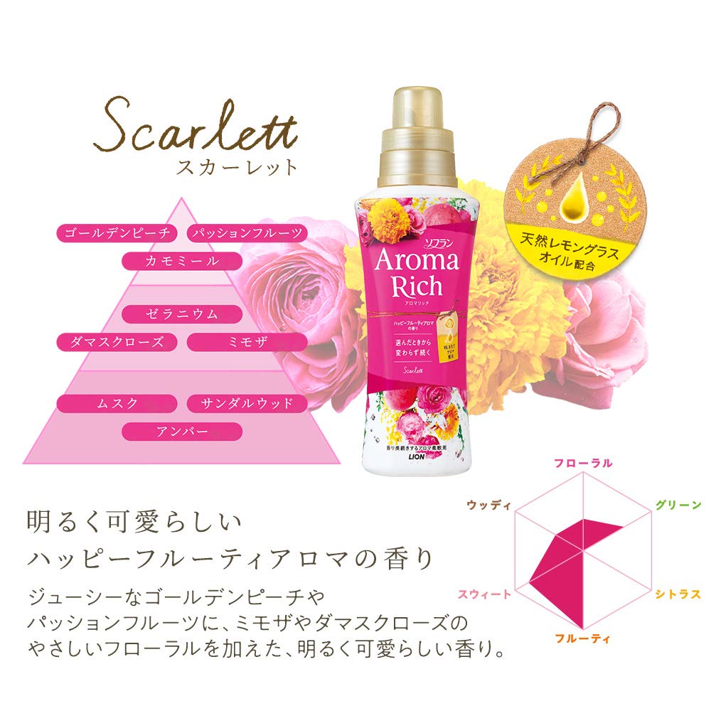 Lion SOFLAN Aroma Rich Fabric Softener Scarlet Fruity Aroma 1200ml Refill, (Happy Scent),