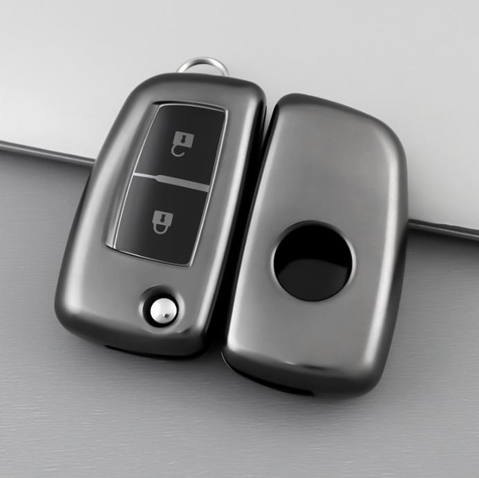 Premium 3/4-Tasten Schlüsselhülle für Nissan Sylphy, Tiida, Qashqai, X-Trail, Kicks - Titangrau