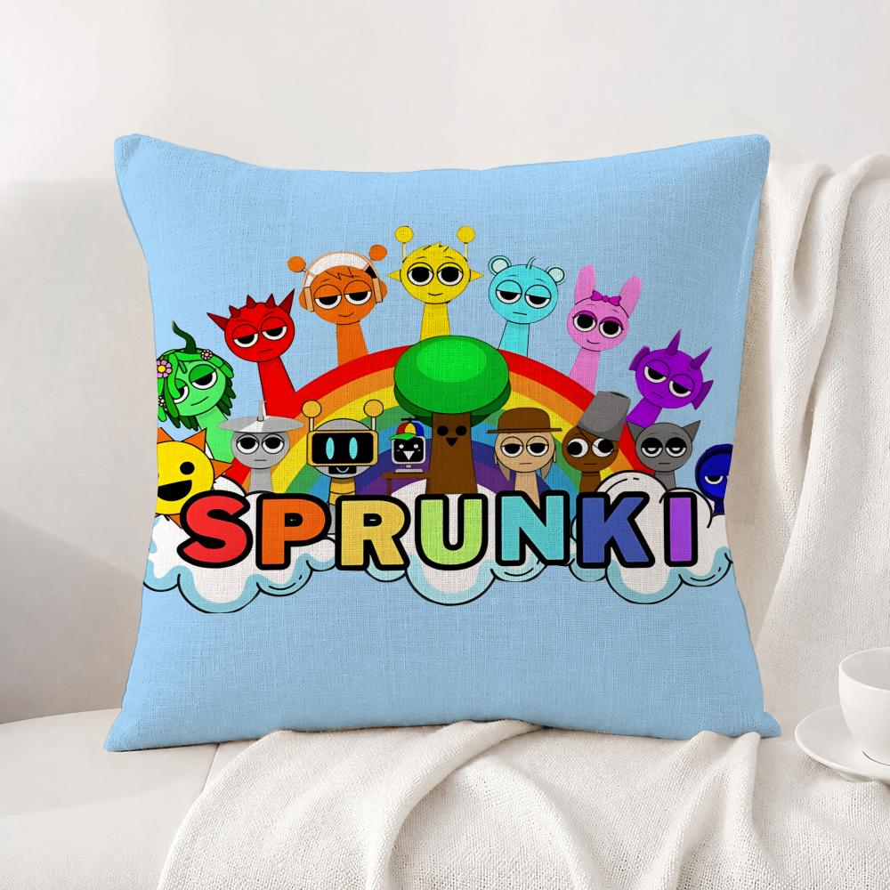Game Sprunki Cushion Cover Natural Linen Pillowcase Set AllinOne Decor Cushion Cover for Sofa Bedroom Chair