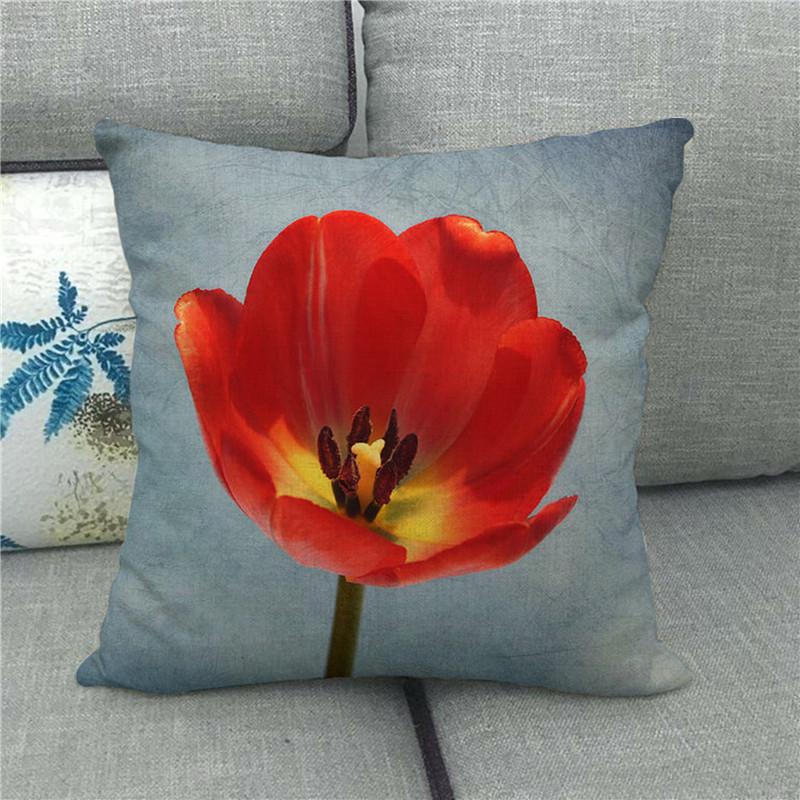 Watercolor Painting Of Beautiful Tulips Digital Printing Short Plush Pillow Covers For Car Sofa Office Cushion Cover Home Goods