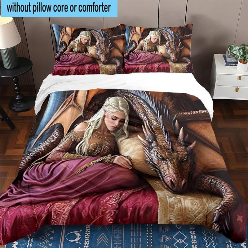 Dragon Queen's Majesty 3pcs Bedding,Including 1pc Duvet Cover And 2pcs Pillowcases Perfect for Christmas,Ideal for Bedroom, Dormitory