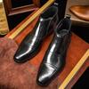Men's high-top shoes carved cowhide men's shoes small square head Chelsea men's boots footwear