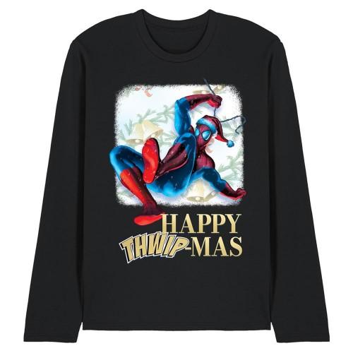 Spider-Man Unisex Adult Happy Thwipmas Christmas Window Long-Sleeved T-Shirt