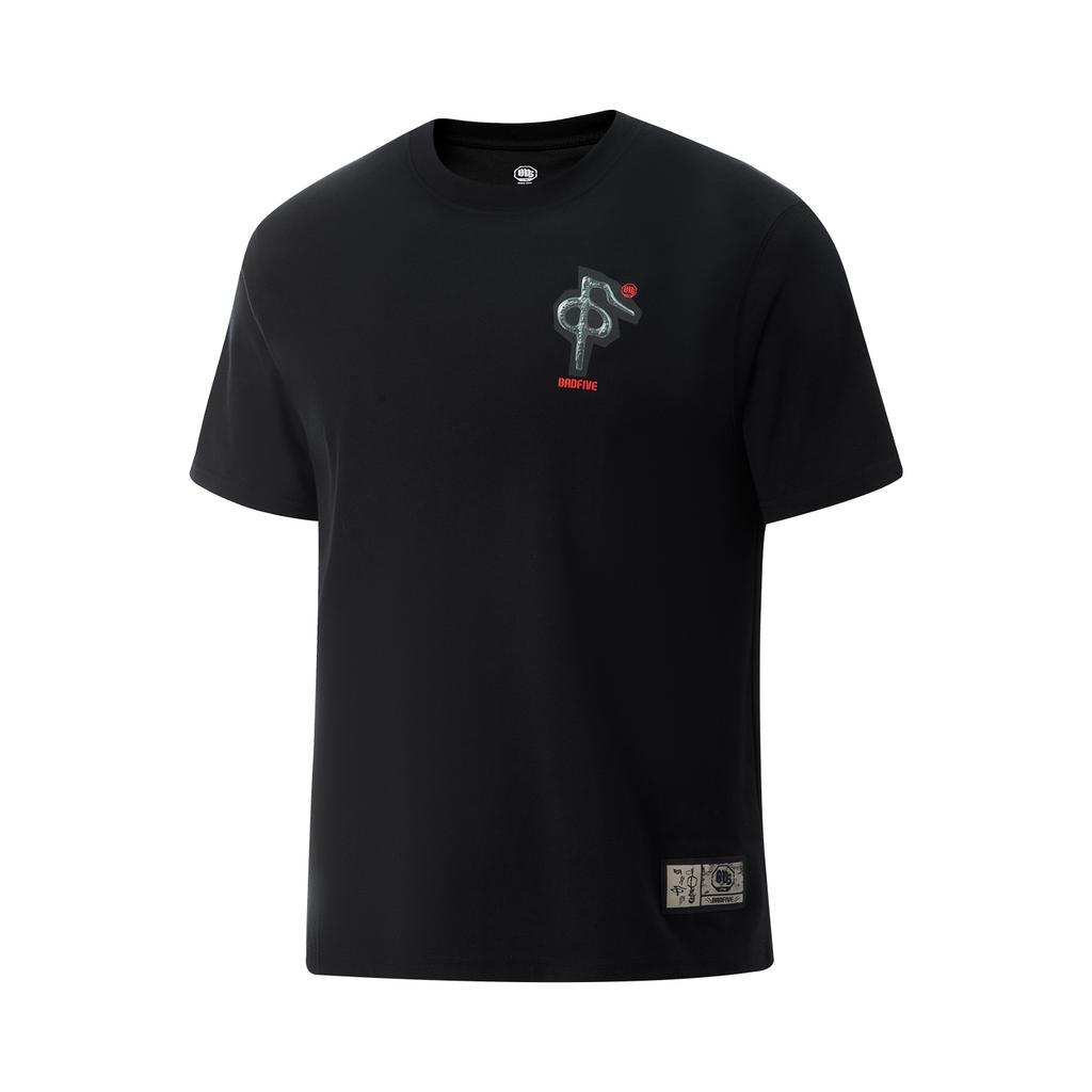 Li-Ning Minimalist Versatile Letter Print Round Neck Pullover Breathable Short Sleeve T-Shirt Men Tops Black AHSVA35-3