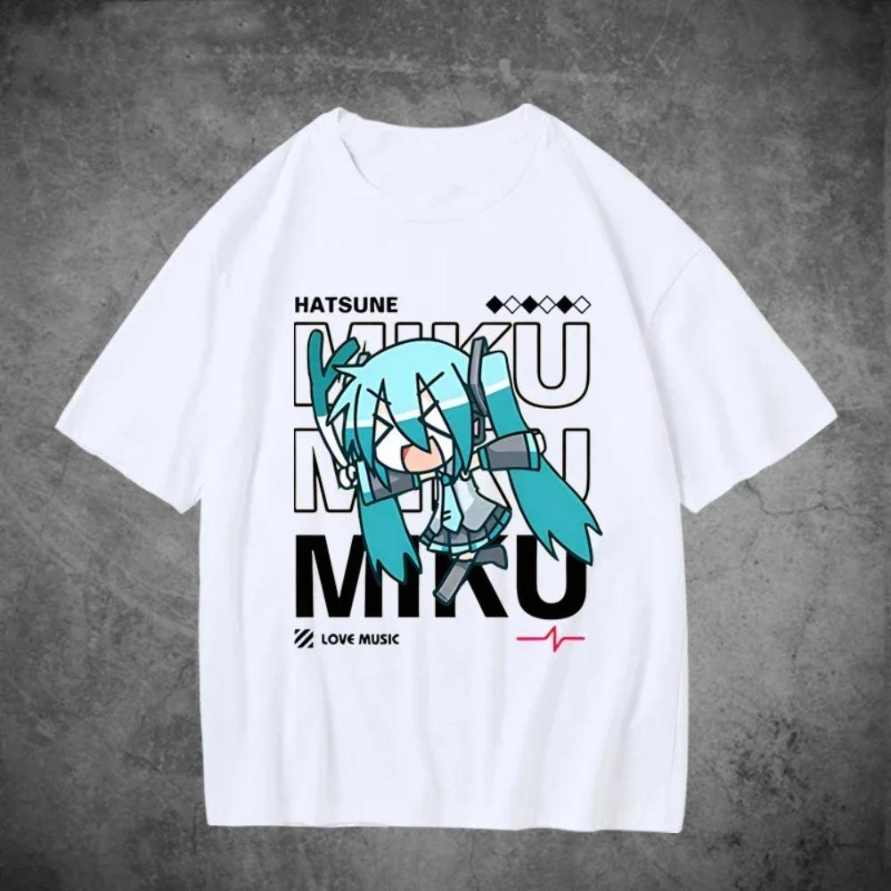 Hatsune Miku Cat Ear "Love Music" Anime T-Shirt, Unisex Virtual Singer Streetwear Oversized Tee, 100% Cotton Casual Short Sleeve Top