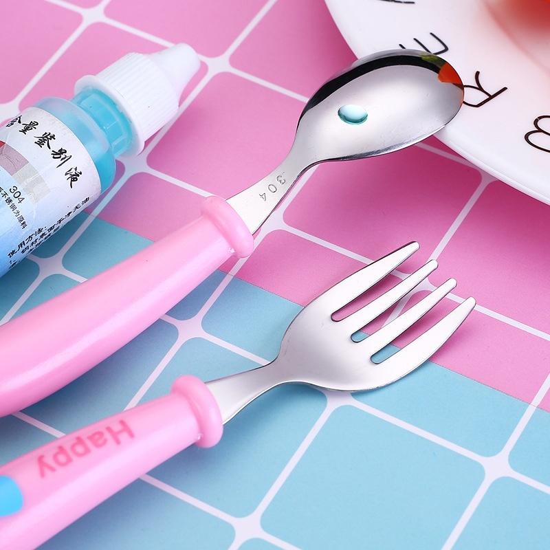 2ks/sada Roztomilá dětská krmící lžička + vidlička Vysoká kvalita 304Nerezová ocel Dětská kreslená lžička Příbor