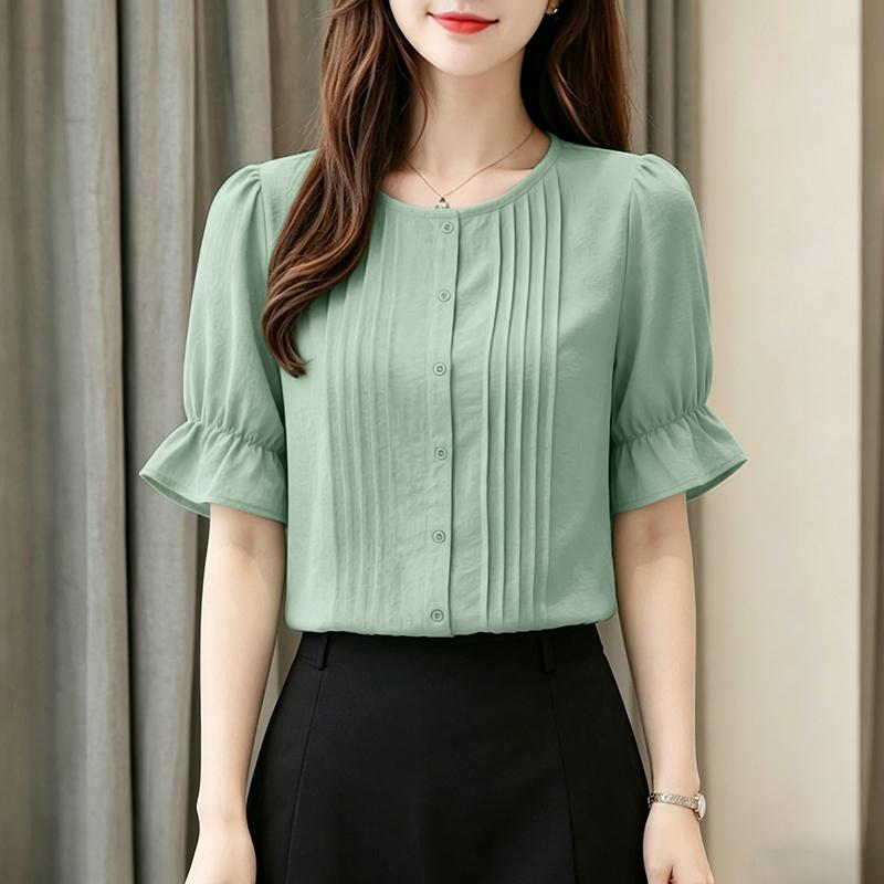 ZANZEA Women Casual Round Neck Solid Color Short Sleeve Blouse