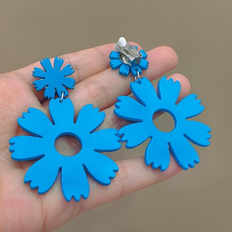 

Прекрасные акриловые серьги-клипсы с цветами для женщин, богемные корейские большие геометрические круглые квадратные длинные свисающие серьги-клипсы, ювелирные изделия Blue