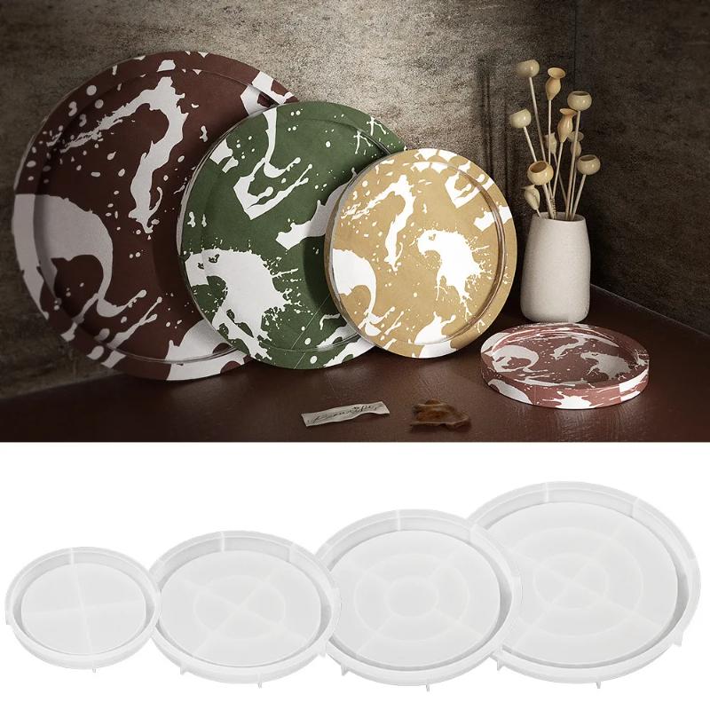 1pc Round Cement Tray Silicone Mold Handmade Round Storage Plate Molds Plaster Concrete Resin Coaster Casting Mould Home Decor