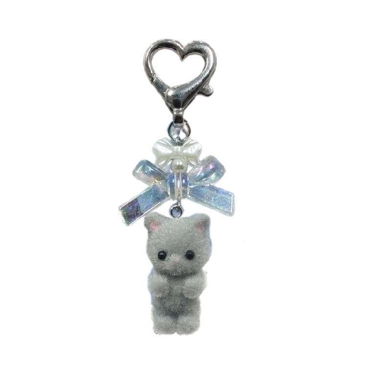 Cute Flocking Animal Keychain Cat Bear Doll Bowknot Pendant Keyring Accessories