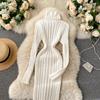 Autumn and Winter New Retro Twist Knitted Warm High-neck Elastic Slim Hip Dress Women