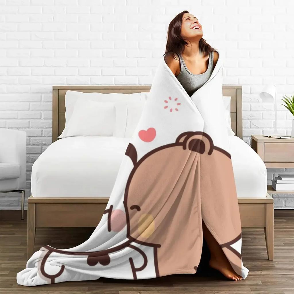 Coperta Super Morbida Bubu Dudu Orsetto Kawaii Coperta da Viaggio Invernale Stampata Copriletto Personalizzato in Flanella Copri Divano Letto