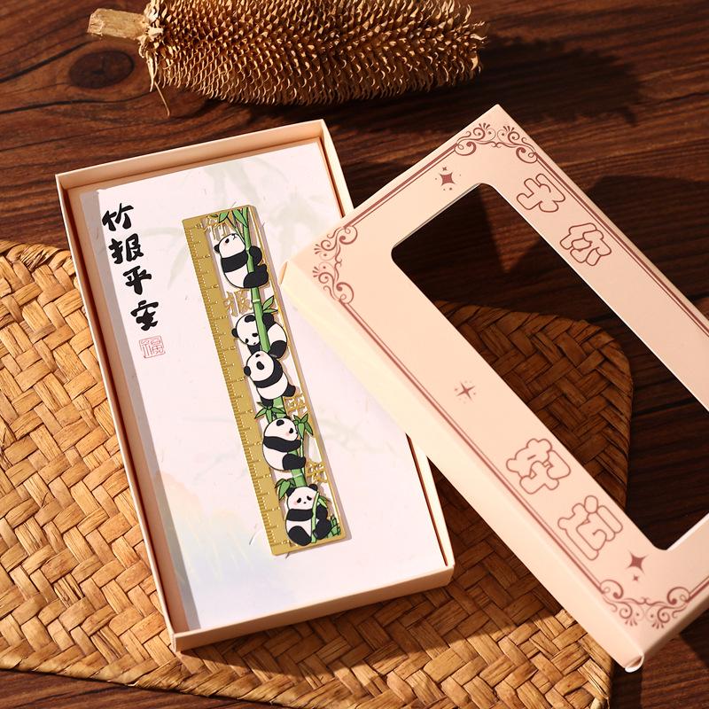 Good Luck Panda Classical Chinese Style Metal Bookmark & Ruler - Exquisite Cultural Souvenir