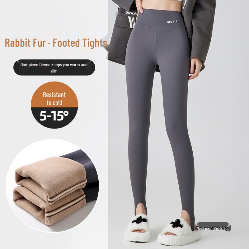 Women's High-Waisted Fleece-Lined Stirrup Yoga Pants – Warm, Thickened Base Layer with Tummy Control & Hip Lift for Autumn/Winter.