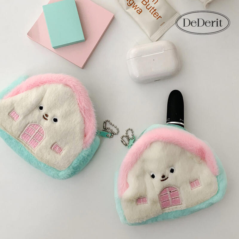 Cute house-shaped coin purse doll keyring pouch keychain