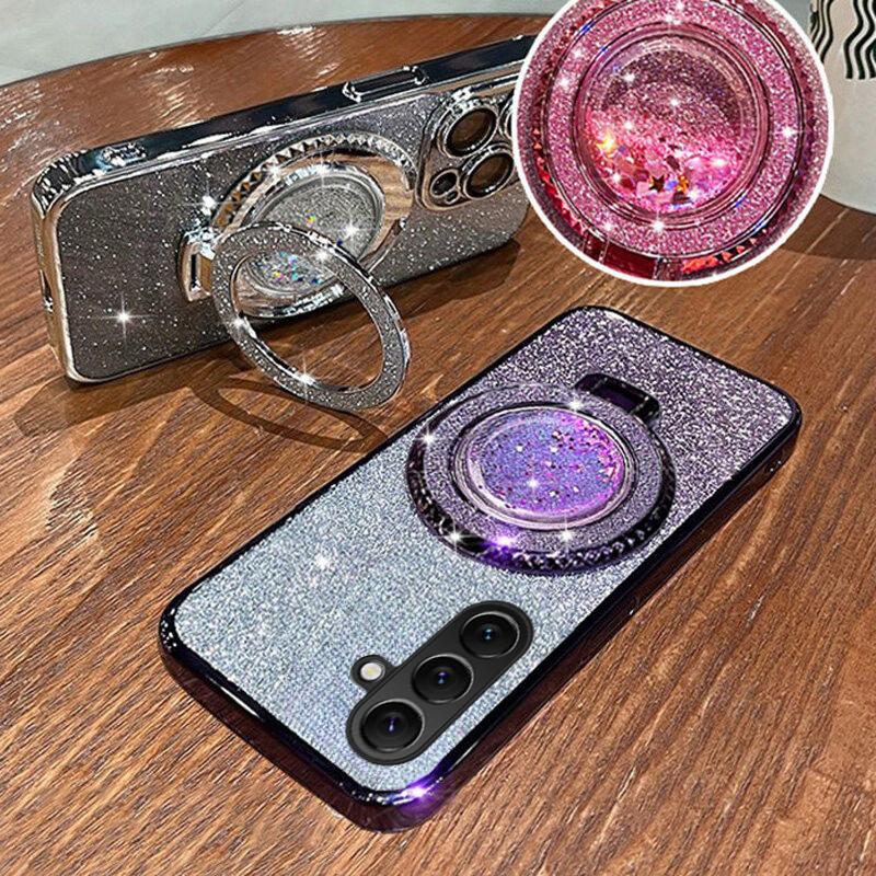 For Samsung Galaxy S25 FE / S26 FE Case with Liquid Glitter Quicksand hourglass Stand Holder Luxury Shiny Gradient Plating Girls Slim