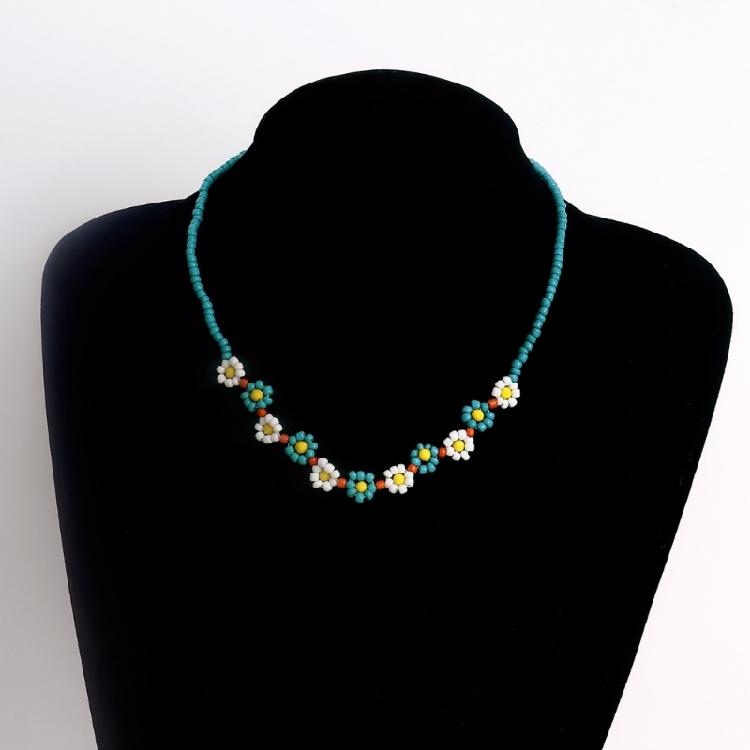 Korean Sweet Cool Flower Charm Beaded Pendant Necklace for Women Girls Fashion
