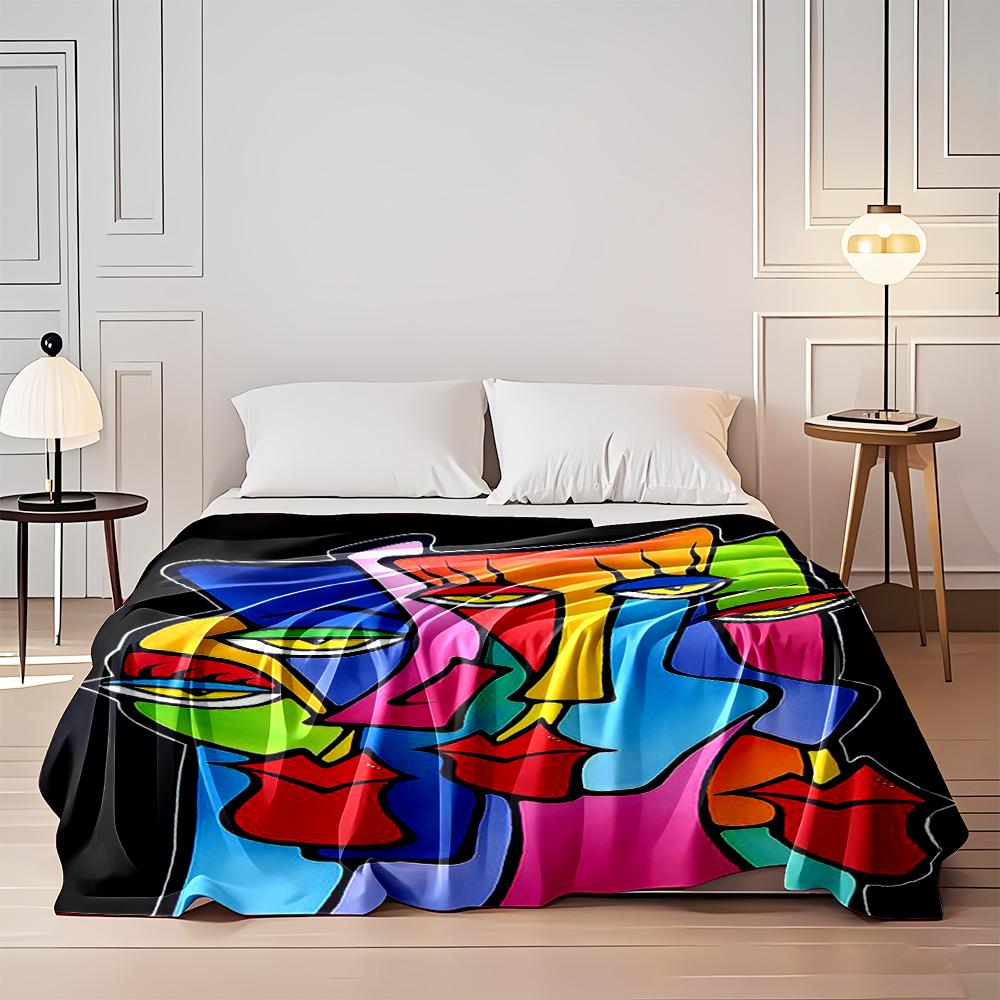 Abstract Multicolor Faces Art Design Blanket Flannel blanket for bedroom, living room, sofa, and nap sofas.