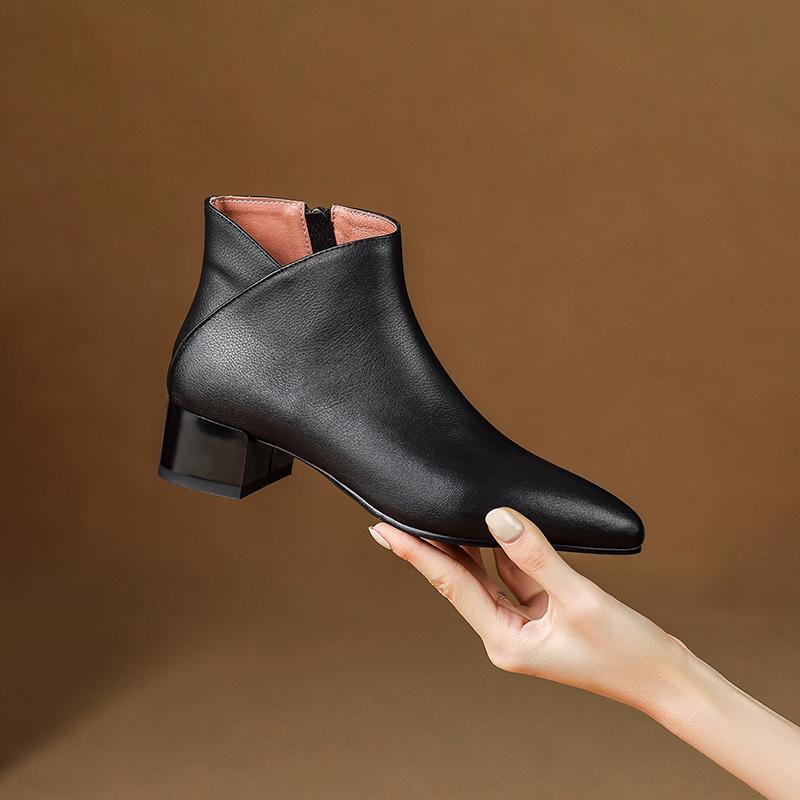 Fashion 2025 New Autumn Women Boots Genuine Leather Women Shoes Pointed Toe Chunky Heel Shoes Modern Ankle Boots Concise Chelsea Boots