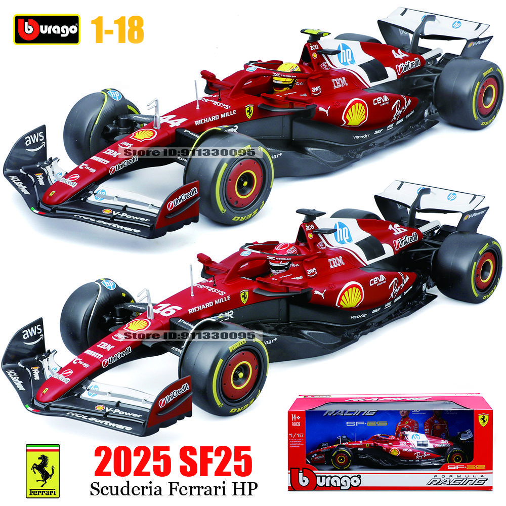 Bburago 1:18 2025 F1 Ferrari SF25 #16 Charles Leclerc #44 Lewis Hamilton Car Model Toy Die Cast Vehicles Collectible Model Car