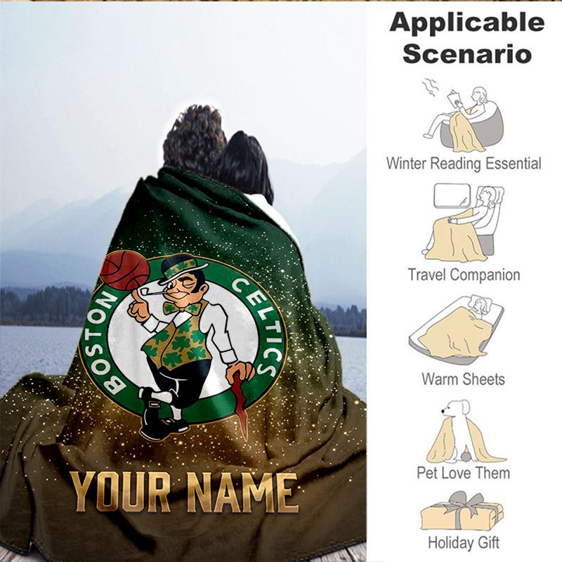 Custom Name Blanket Boston-Celtics Logo Blanket Bedding Blanket for Travel, Camping, Living Rooms, Offices, Sofas, Fan Christmas Gift