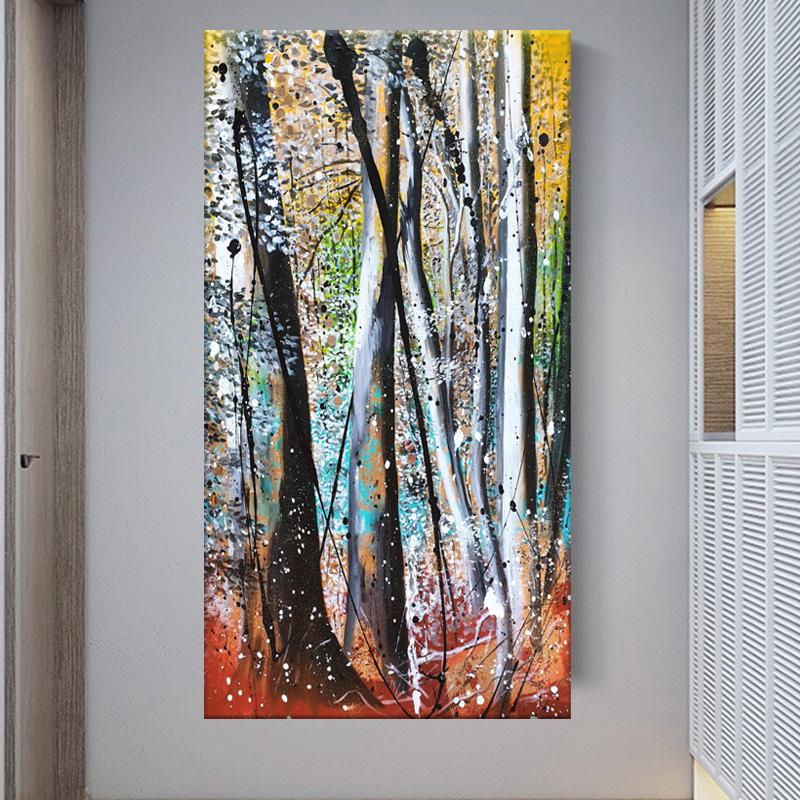 Abstract Birch Forest Canvas Painting Tree Snow Scenery Posters and Prints for Porch Living Room Decoration Cuadros Wall Art