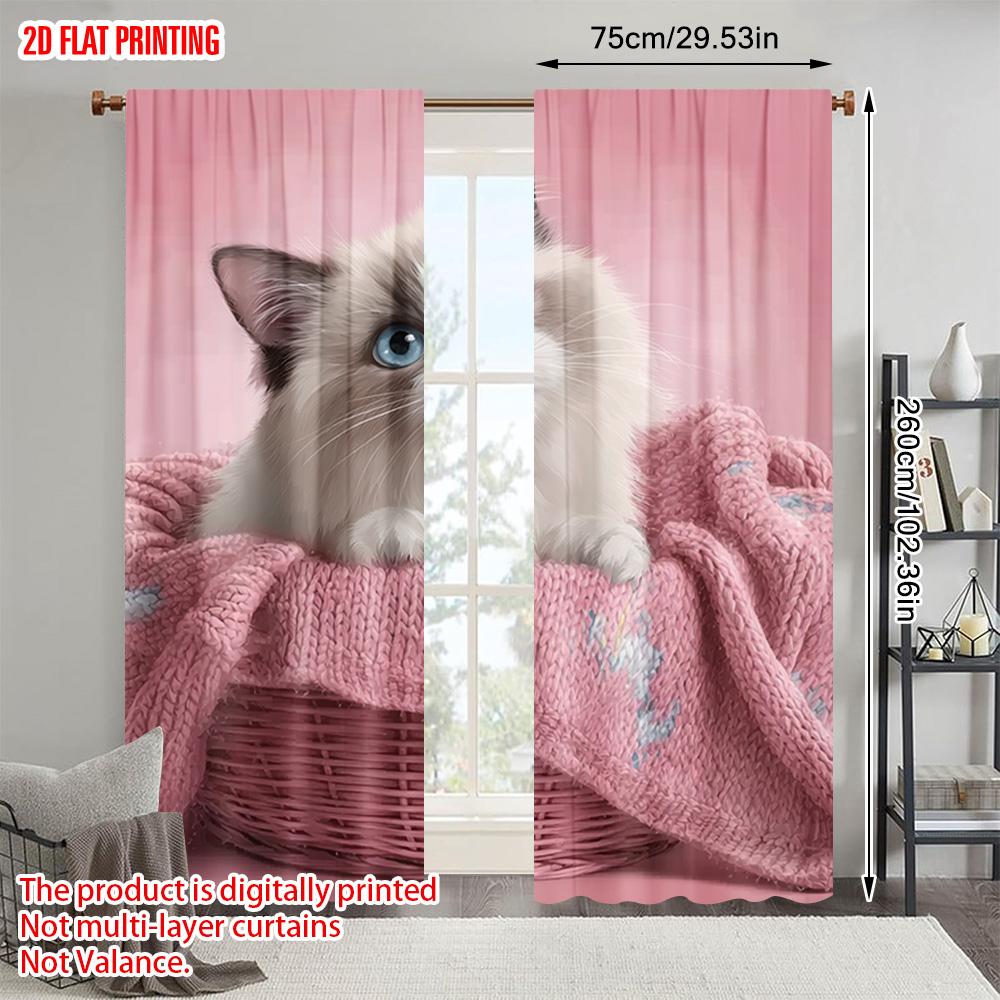 2pcs   plane printing Curtain Fabric Cat Towel Print Theme Pattern_ Versatile 100% Polyester (without rod) Festive Ldeal for
