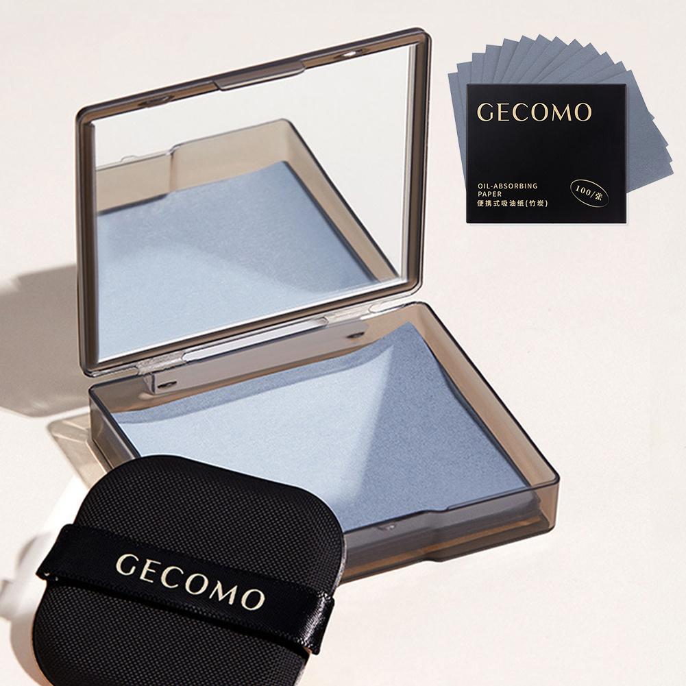100 Sheets Oil Control Paper with Case & Powder Puff Oil Absorbing Sheets Bamboo Charcoal Face Oil Blotting Sheets for Oily Skin