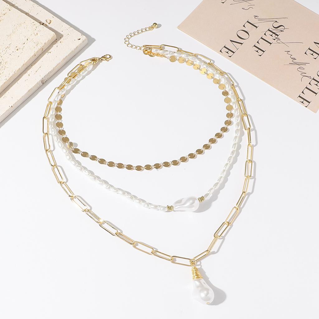 Multi-layer design pearl necklace summer women's personality pearl pendant niche collarbone chain