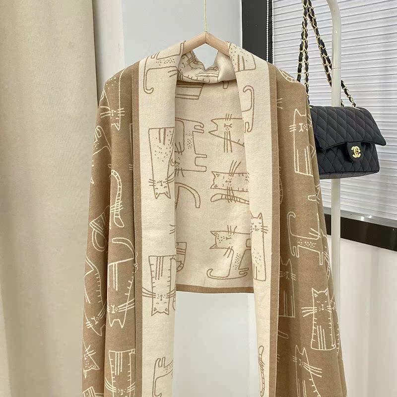 Thickened Warm Imitation Cashmere Scarf Women'S Autumn And Winter Chinese Style Floral Temperament Versatile Shawl To Keep Out The Cold Neck Scarf
