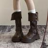 Skinny Brown Western Heightening Beauty Autumn and Winter Cowboy Boots Style Thick-soled Martin Boots Knight Boots Rad Travel