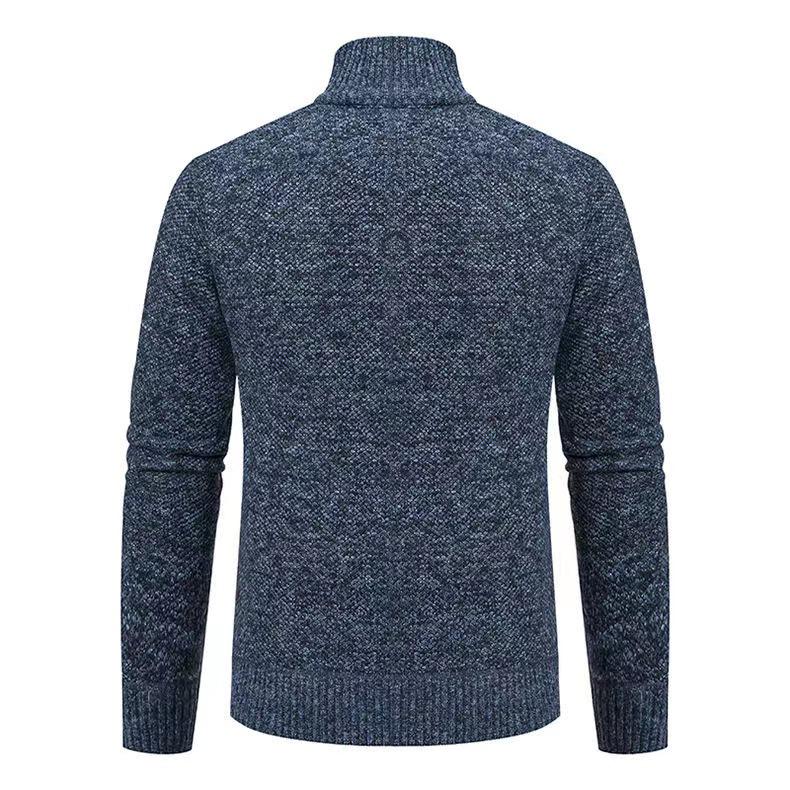 Men's Fleece-Lined Cardigan: Thick Knit Zipper Sweater with Stand-Up Collar for Autumn/Winter 2023