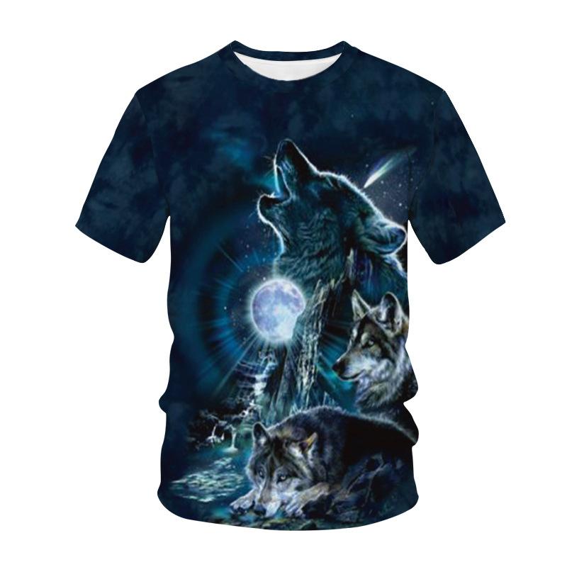 Summer Fashion Creative Wolf 3D Printed Loose Men's Short Sleeved Personalized Top