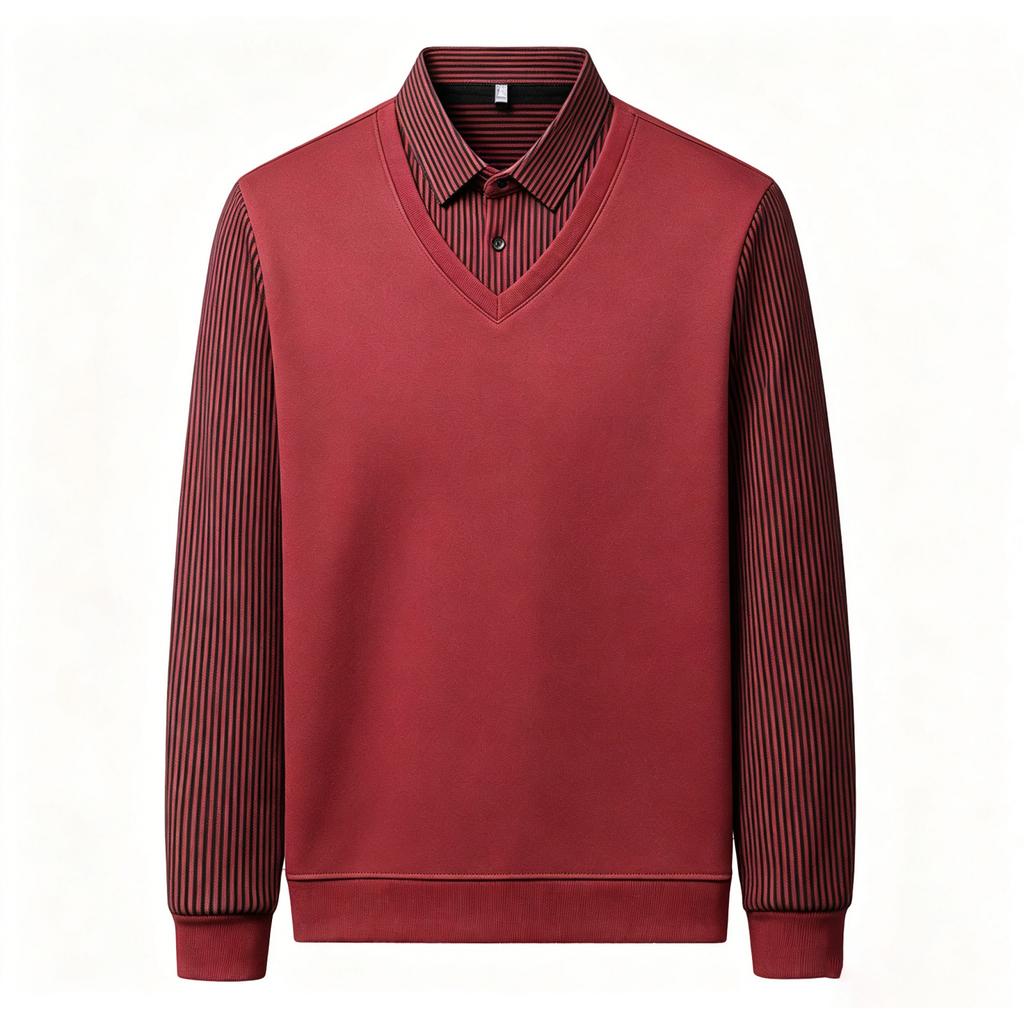 Men's Casual Loose Fit Faux Sweatshirt with Turn-Down Collar for Fall and Winter