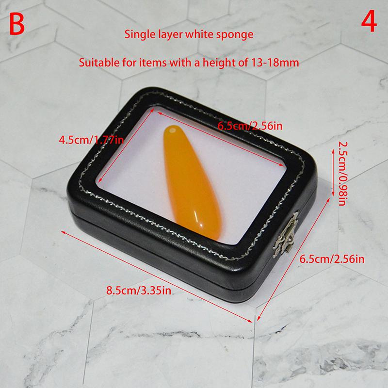 Black Pu Leatherette Bare Stone Box With Buckle Gem Rhinestone Jewelry Storage Naked Container Transparent Window Display