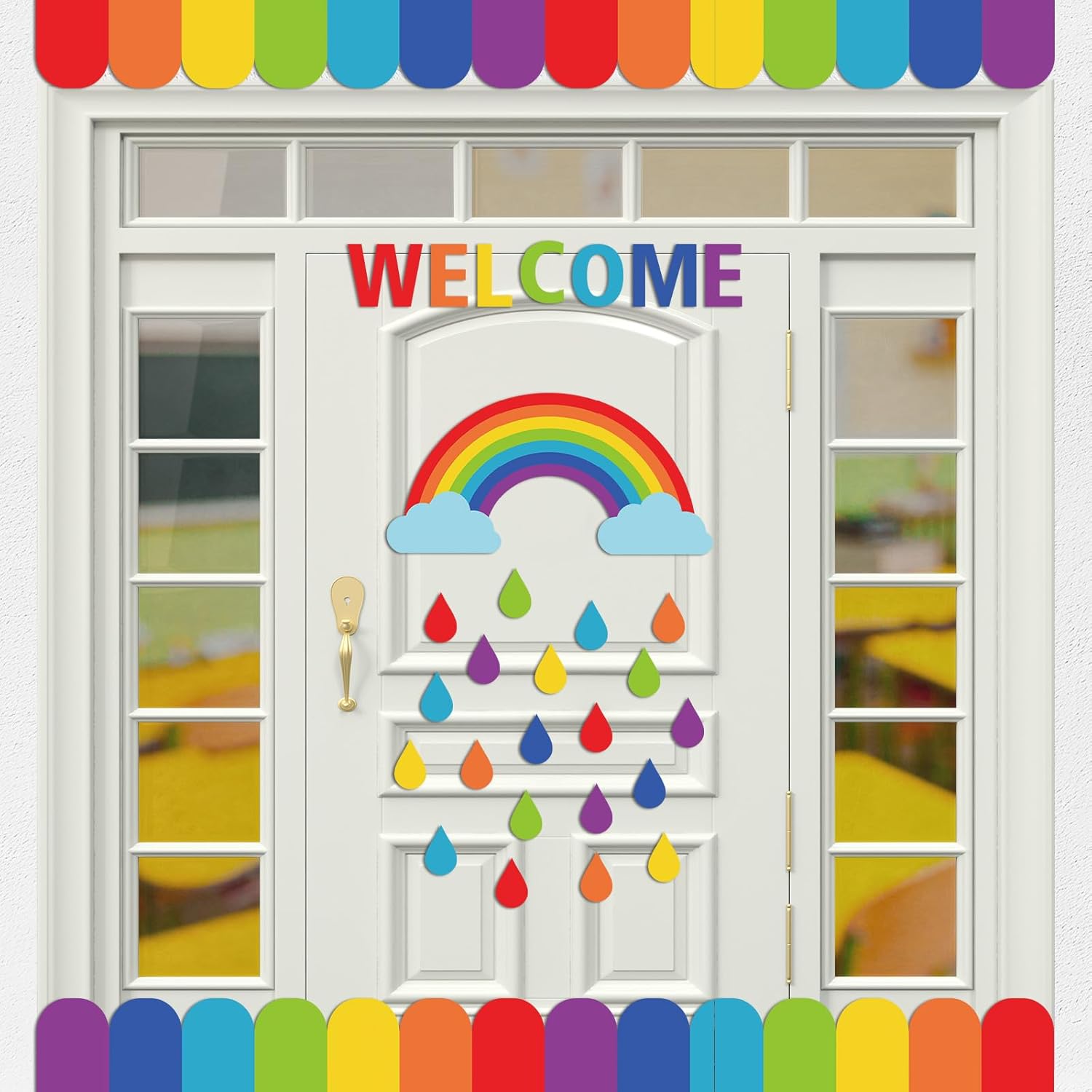 Back to School Pencil Classroom Door Cutouts Set Bulletin Board Decorations Welcome Back First Day Cutouts Classroom Wall Door Decor for Preschool Rainbow