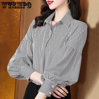 Gestreiftes Chiffonhemd für Damen – Koreanisches Mode-Top, temperamentvoll, langärmelig, vielseitig