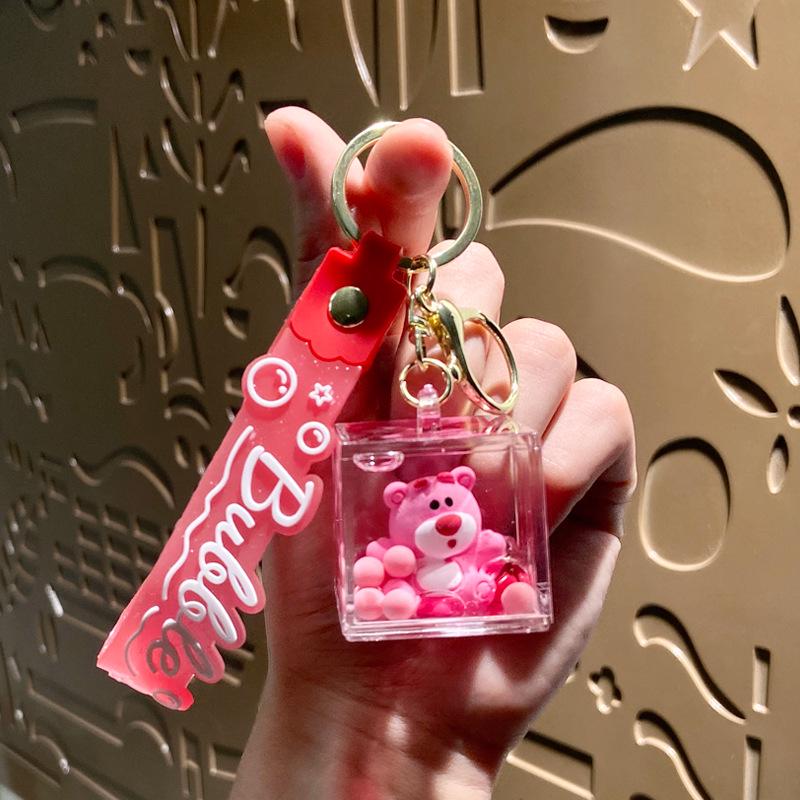Creative Liquid-Filled Strawberry Bear Keychain Ornament