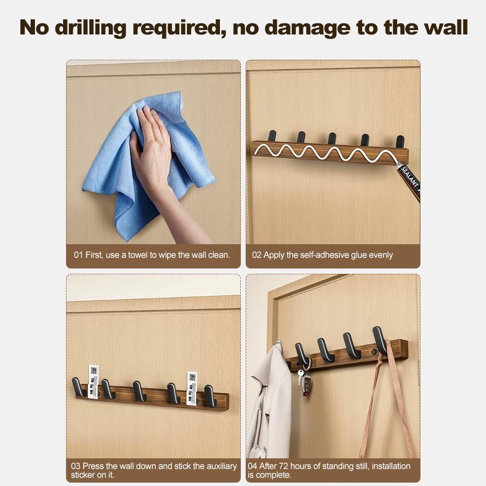 Walnussholz Haken Bohrfreie Wandhaken L-Form Holz Garderobenhaken zum Aufhängen von Hut Geldbörse Rucksack Tasche Jacke